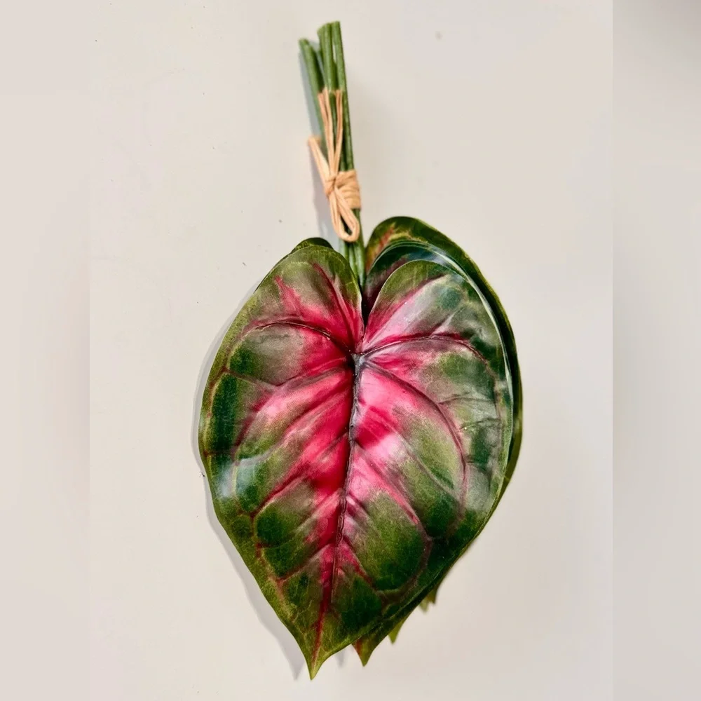 7 LIFELIKE Red Caladium Leaves Flower Picks Floral Home Decor Arrangement Wreath